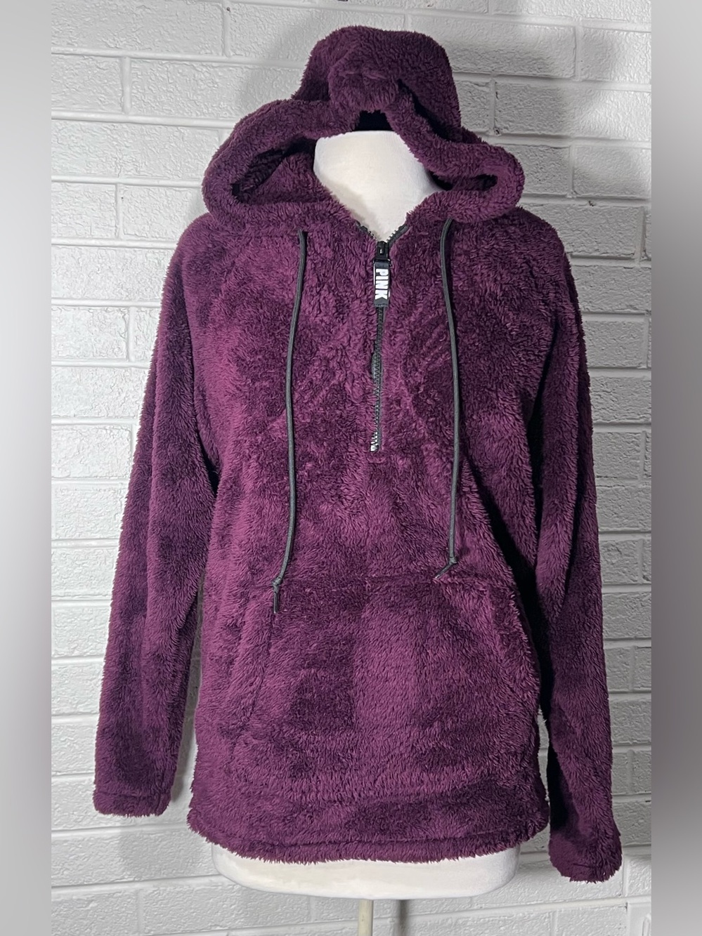 PINK Victoria's Secret Plush Hooded Pullover in Deep Plum